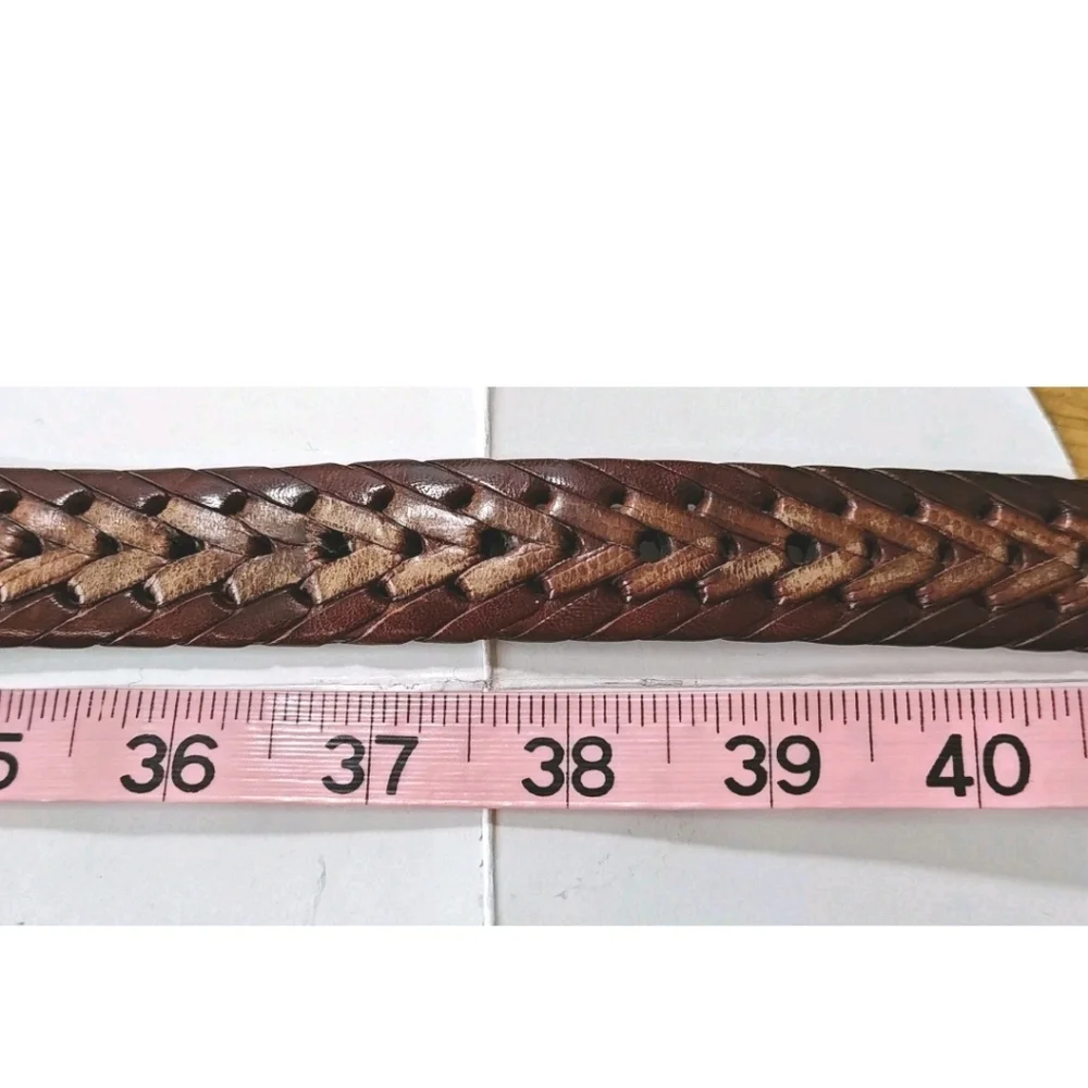 Onyx Brighton Vintage Belt Adult Size 38 Brown Braided Silver Buckle Width 1.5